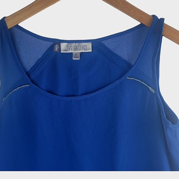 Jennifer Lopez Blue Tank Top Scoop Neck Womens XS Beachy Coastal Flowy - Picture 4 of 7